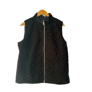 Black‎ Velour Quilted Reversible Vest Zip L Equestrian Old Money Quiet Luxury
